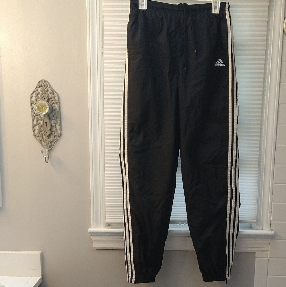 Adidas Black Track Pants with White Stripes